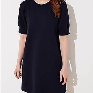 Loft Puffed Sleeve Dress in Navy